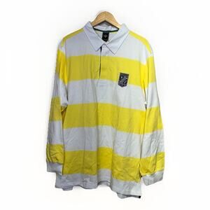 Houston White Rugby Shirt 2XL Yellow White Stripe Long Sleeve Cotton Polo Top